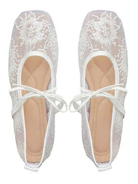Mesh Ballet Flats Bow Ballerina Mary Jane Shoes Dressy